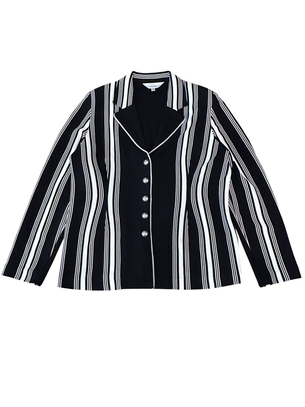Misook Women's Knit Blazer Jacket Black White Stripe Silver Domed Buttons XL